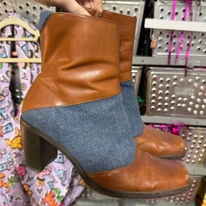 Vintage leather and denim boots size 8 patchwork 90s style